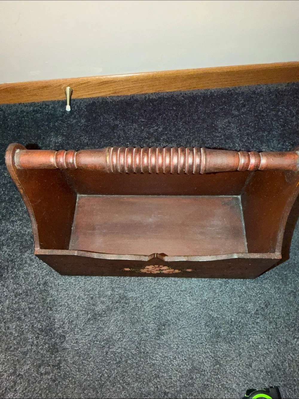 Vintage Wooden Hand-Painted Floral Caddy Storage Magazine Holder Box